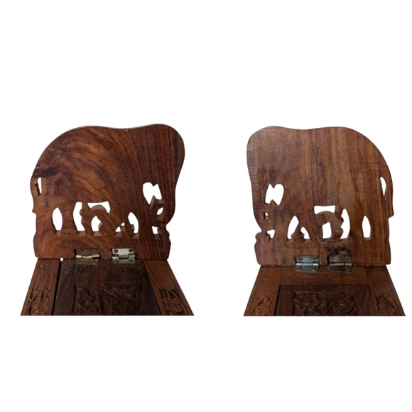 Vtg Ornate Handcarved Elephant Wood Slide Expandable Bookrack Ends Shelf India - Picture 9 of 16